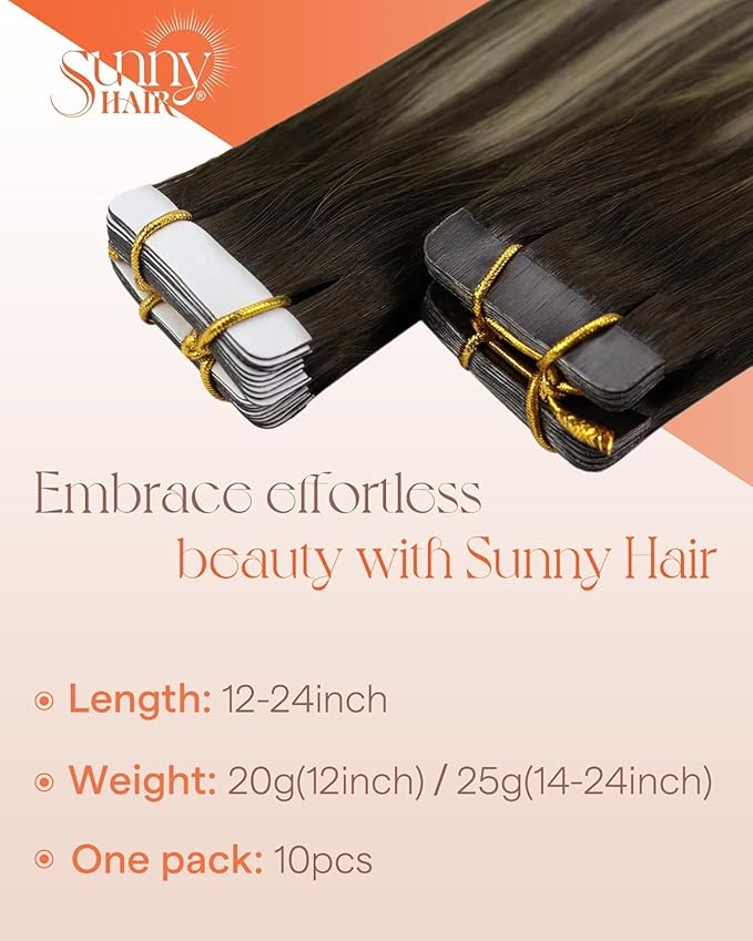 Sunny Tape in Hair Extensions Human Hair Dark Brown Balayage Blonde Hair Extensions Real Human Hair Tape ins 20 Inch Tape in Extensions 20Pcs 50g