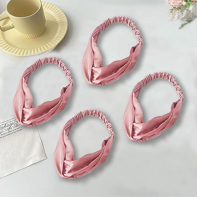4PACK Womens Silk Headband Satin Headbands Silky Hairband Wide Head Bands Hair Wrap Fashion Hairbands Accessories