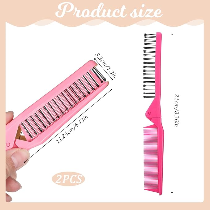 Folding Comb, 3 Pcs Travel Foldable Comb Protable Mini Hair Brush Anti-Static Double Headed Folding Hair Brush Hairdressing Tool for Women Men Long Short Thick Wavy Curly (Pink, Rose Red, Black)