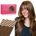 WENNALIFE Tape in Hair Extensions Human Hair, 20pcs 50g 14 inch Light Auburn Brown Remy Hair Extensions Straight Human Hair Tape in Extensions Skin Weft Tape Extensions Human Hair