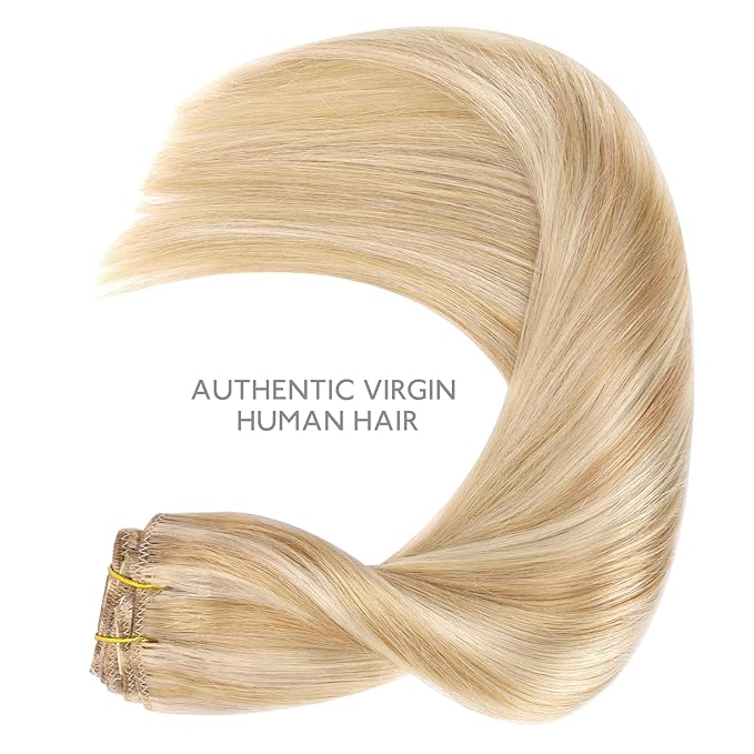 WENNALIFE Clip in Hair Extensions Human Hair 18 Inch 120g 7pcs Dirty Blonde Highlighted Bleach Blonde Hair Extensions Clip in for Women Real Human Hair Rallonge Cheveux Extensions