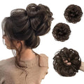 SARLA 2PCS Messy Hair Bun Hair Pieces Wavy Curly Synthetic Updo Fake Scrunchies Ponytail Extension for Women Dark Brown