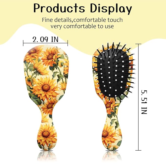 Mini Hair Brush,Cute Detangling Travel Hair Brush,Soft Bristles for Effortless Tangle Removal,Detangler Hairbrush for Women Men Boys Girls Kids Wet Dry All Hair Types (Yellow Sunflower, Mini)