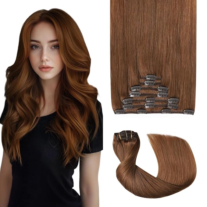 Pro2.0 Clip in Hair Extensions Real Human Hair 22inch 7pcs #33 Dark Auburn Copper Remy Real Hair Extensions Clip in Human Hair 120g Thick Double Weft for Women（#33-22inch）