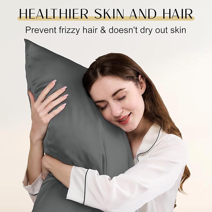 ZIMASILK Upgraded 100% Pure Mulberry Silk Pillowcase for Hair and Skin Silk Pillow Cases with Reinforced Hidden Zipper, More Soft & Durable Grade 6A Silk, Gift Box 1Pc (Queen 20"x30", Charcoal)
