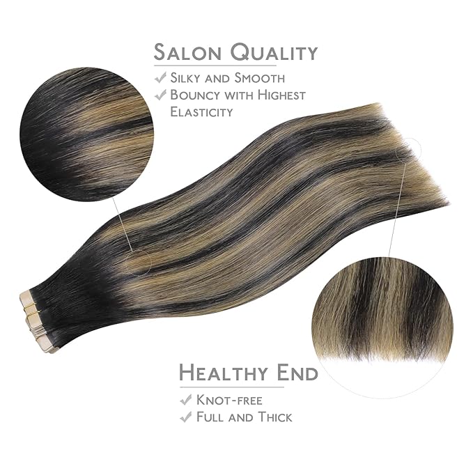 WENNALIFE Tape in Hair Extensions Human Hair, 40pcs 80g 12 inch Balayage Natural Black to Light Blonde Remy Hair Straight Tape in Extensions Invisible Reusable Real Hair Extensiones De Cabello Humano