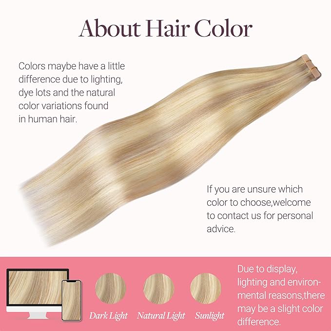 GOO GOO Tape in Hair Extensions Human Hair, 18F/60A Balayage Light Wheat Platinum Blonde, 16inch 50g 20pcs, Skin Weft Seamless Invisible, Silky Straight with Thick Ends, Remy Human Hair