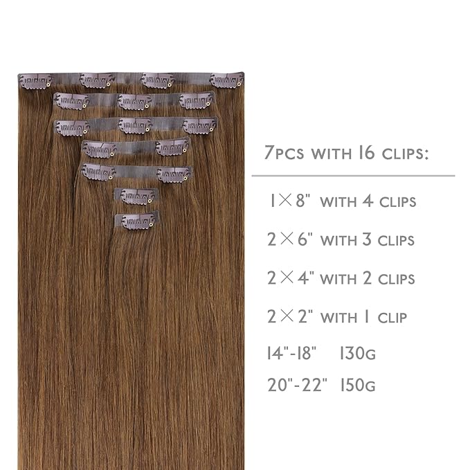 WENNALIFE Seamless Clip In Hair Extensions Human Hair, 14 Inch 130g 7pcs Light Auburn Brown Real Hair Extensions Clip in Human Hair Invisible PU Skin Weft Natural Remy Human Hair Extensions