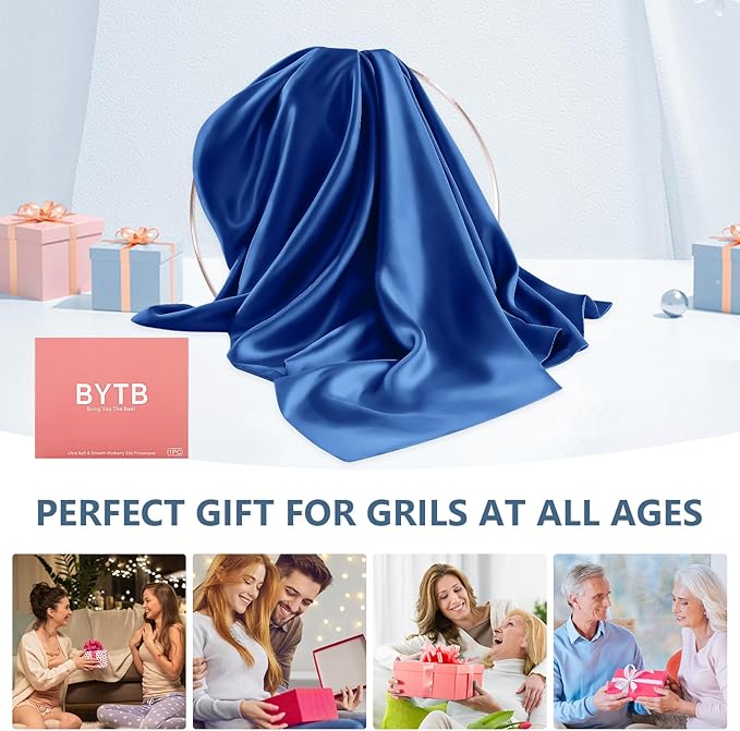 Silk Pillow Cases Standard Size 100% Mulberry Silk Pillowcase for Hair & Skin Inches 22 Momme Both Sided Grade 6A Silk Cooling Soft Breathable 20 x 26 with Hidden Zipper 1PC, Royal Blue