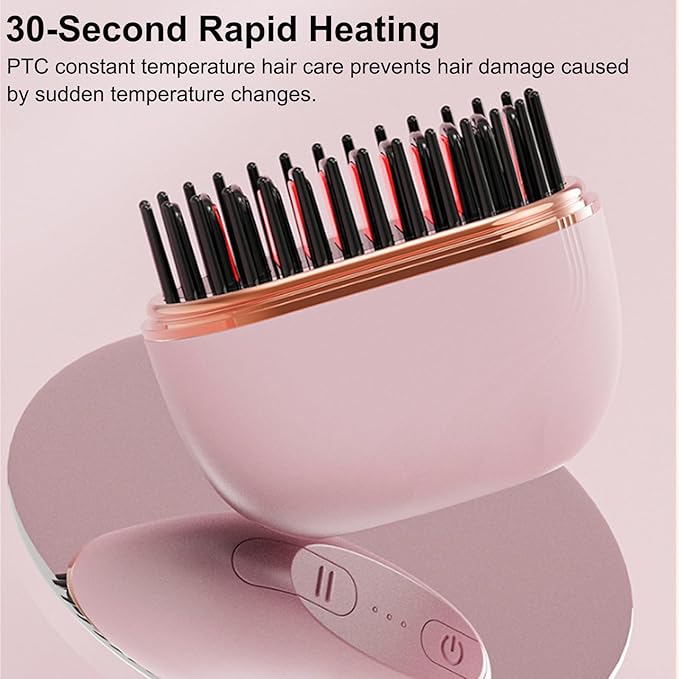 Mini Hair Straightener, Rechargeable Hair Straightener Brush Portable, Fast Heating Hot Comb 3-Speed Temperature Control with Anti Scald Shell for Daily Use