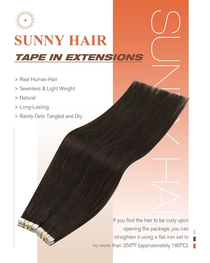 Sunny Hair Tape in Hair Extensions,Dark Brown Tape in Hair Extensions Human Hair Invisible Remy Human Hair Tape in Extensions 26 inch 20Pcs
