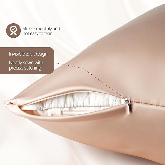 Silk Pillow Cases - 6A Luxury 100% Mulberry Silk Pillowcase for Hair and Skin - Anti-Wrinkle, Cooling & Smooth, Hidden Zipper - Pillowcases for Sleeping Women (Beige, Standard)
