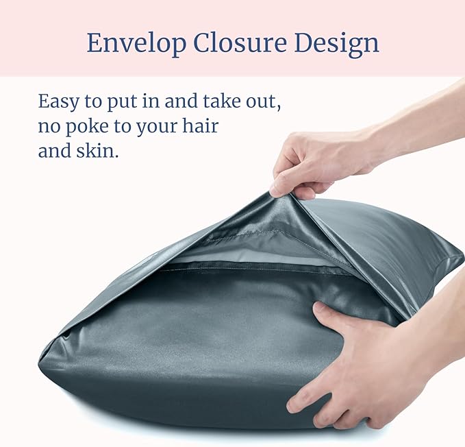 BEDELITE Satin Pillowcase for Hair and Skin, Super Soft and Cooling Similar to Silk Pillow Cases 2 Pack with Envelope Closure, Gift for Women Men(20"x40" King Size, Space Grey)