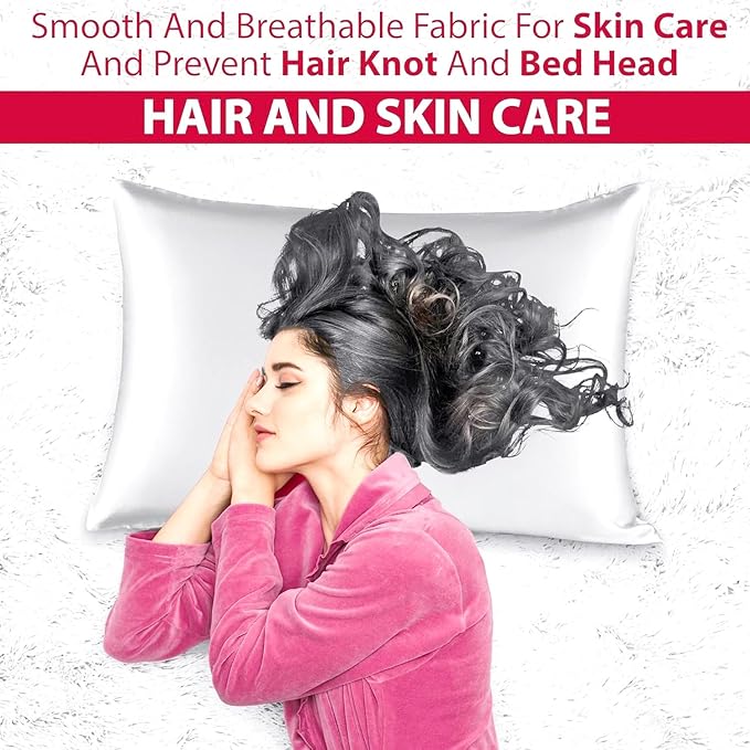 Satin Silk Pillowcase for Hair and Skin, Black Pillow Cases Standard Size Set of 4 Pack Super Soft Pillow Case with Zipper Closure (White, Standard(4 Pack))
