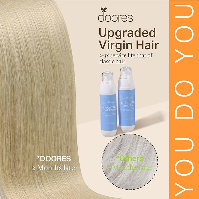 DOORES Clip in Hair Extensions, Ash Blonde to Golden Blonde and Platinum Blonde 14 Inch 130g 7pcs, Seamless Clip in Hair Extensions Natural Straight Hair Thin Weft Invisi Edge Hair Extensions