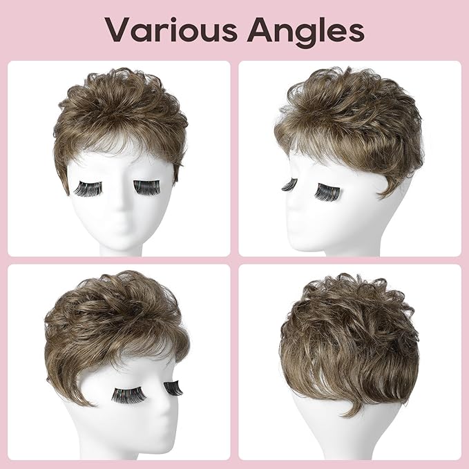 REECHO Hair Topper, Short Wiglet Hair Topper for Women with Thinning Large Coverage Synthetic Top Crown Hairpiece for Women - Medium Brown