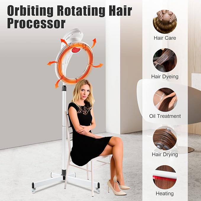 Multifunctional Portable Hooded Dryer, 3-in-1 Orbital Rotary Hair Processor, Adjustable Mobile Hair Steamer, Vertical Professional Styling Infrared Hair Dryer, for Salon Home Use, 950W