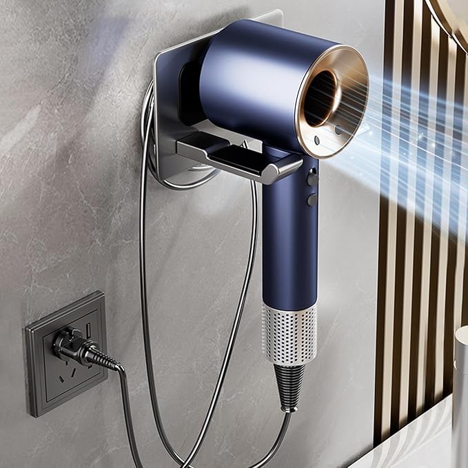 Hair Dryer Holder, Hair Dryer Holder Wall Mounted,New Upgrade Stainless Steel Self Adhesive Blow Dryer Holder Rack for Most Hair Dryers