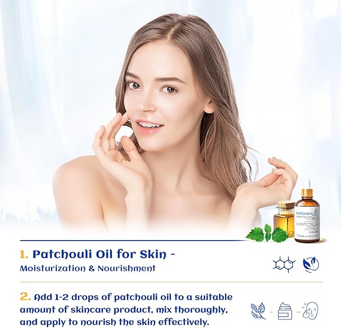 HIQILI Patchouli Essential Oil Organic, 100% Pure, for Diffuser, Homemade Perfume, Skin Care, Aromatherapy, Gift for Hippie Friend-30ML
