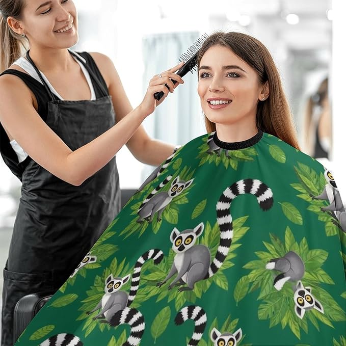 Large Long Hair Cutting Cape, Salon Apron Lemurs Monkey Tropical Green Leaves Floral Haircuting Salon Cape Gown for Hair Cutting Styling