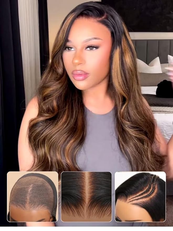 YIROO Bye Bye Knots Glueless Wigs Highlight Balayage Brown Body Wave Put on and Go 7x5 Lace Front Wig Invisible Knots Pre Plucked Ready to Go 22inch