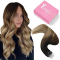 YoungSee Micro Link Hair Extensions Human Hair Balayage Micro Hair Extensions Human Hair Ombre Dark Brown to Blonde Mix Browns Bead Hair Extension Real Hair Microbead Extension 14 Inch 50g 50s