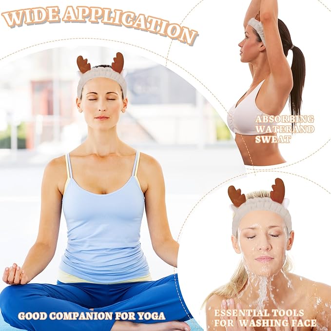 Jowmoy Headband, Face Wash Headband, Cute Antlers Design, Made of Elastic Microfiber, for Women Makeup Shower Spa, 1 Count