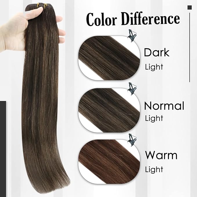 Full Shine Dark Brown Clip in Hair Extensions Real Human Hair 3 Pcs 60 G Ombre Hair Extensions Clip ins Dark Brown Balayage Invisible Human Hair for Women 16 Inch