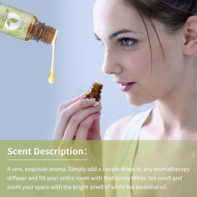 yethious White Tea Essential Oil White Tea Oil for Diffuser & Aromatherapy, Baths, Soap, Candle Making Scent Oil 2PCS*10ML