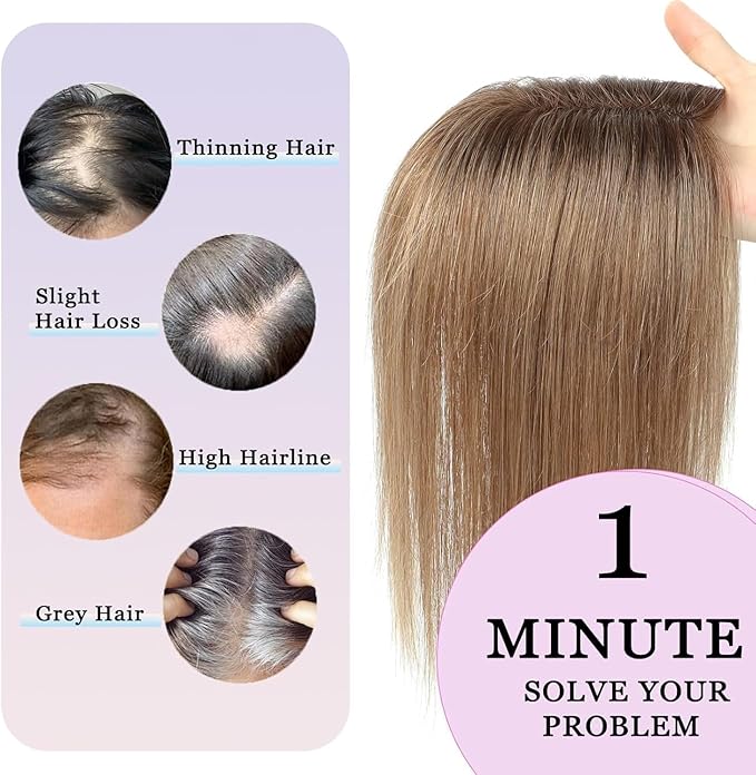 Hair Toppers for Women 10 Inch No Bangs Hairline Topper Wiglets Hairpieces for Thinning Hair Swiss Base Omber Blonde with Highlights（4T1016）