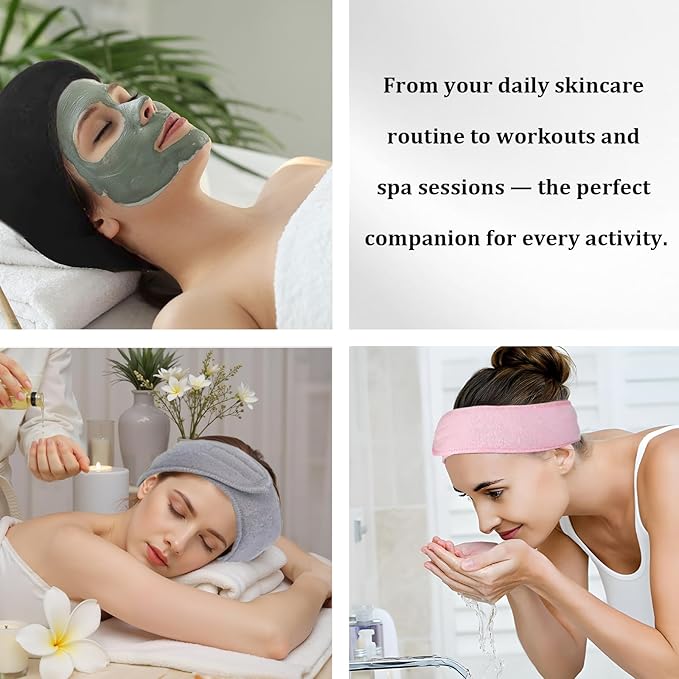 4 Pack Adjustable Makeup Headbands – Non-Slip Spa & Facial Hair Wrap, Washable Headband for Shower, Yoga, Gym, Salon & Home Use (Fits All), HZFD-BD