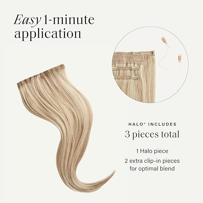 Luxy 100% Remy Human Hair – Halo Clip-In Hair Extensions –Natural Looking Volume & Length - One-Piece - Easy 5-Min Application 150 grams 12" Dimensional Beige Blonde