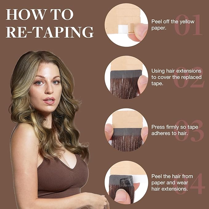 GOO GOO Tape in Hair Extensions Human Hair, 3/8/613 Balayage Walnut Brown to Ash Brown and Bleach Blonde, 16inch 25g 10pcs, Skin Weft Seamless Invisible, Silky Straight with Thick Ends