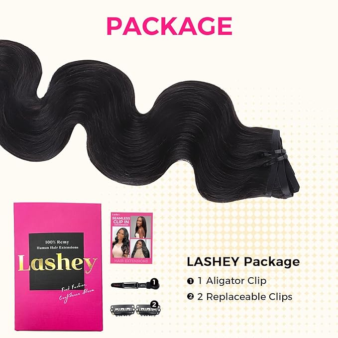 Lashey Seamless Clip in Hair Extensions Human Hair 150g 9pcs 20 Inch Body Wave #1 Jet Black Clip in Hair Extension for Women Natural Hair Extension
