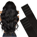 GOO GOO Invisi Edge Tape in Hair Extensions Human Hair, 1B Natural black, 10pcs 20inch 30g, Virgin Remy Hair, Seamless Injected Tape, Natural Look