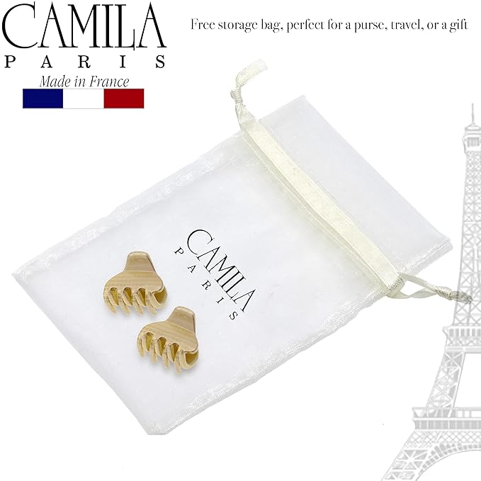 Camila Paris CP3198 French Hair Clip for Women, Small 1 inch Set of 2 Beige Girls Hair Claw Clips Jaw Fashion Durable and Styling Hair Accessories for Women, Strong Hold No Slip Grip, Made in France