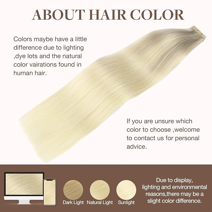 GOO GOO Tape in Hair Extensions Human Hair, 17/22/60 Ash Blonde to Golden Blonde and Platinum Blonde, 12inch 80g 40pcs, Skin Weft Seamless Invisible, Silky Straight with Thick Ends, Remy Human Hair