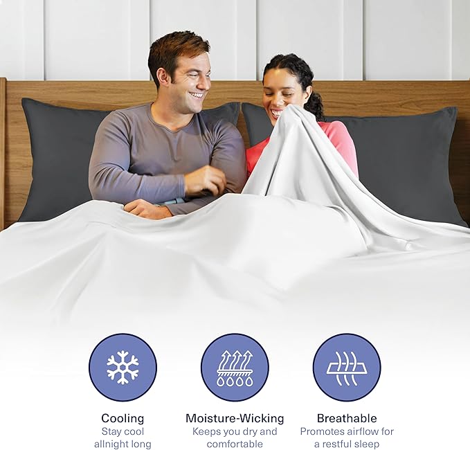 Kickoff Viscose Bamboo Pillowcase, Queen, 100% Organic Hidden Zippered Viscose Bamboo Pillow Case Queen Size, Cooling Pillow Cover for Hot Sleepers (1 Pack, 20"x30", Pewter)