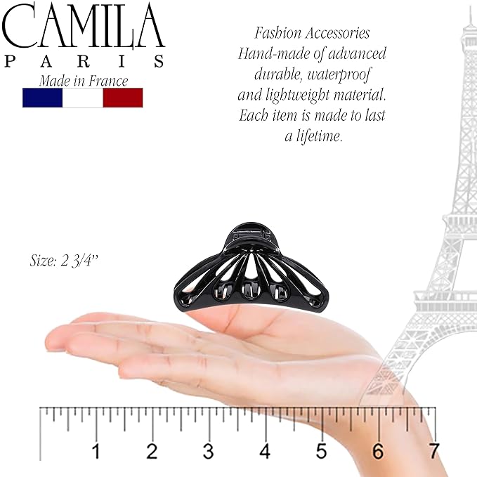Camila Paris CP3138 French Hair Clip for Women Thick Hair for Long Curly Wavy Hair, Black, Girls Hair Claw Clips Fashion Styling Hair Accessories for Women, Strong Hold No Slip Grip, Made in France