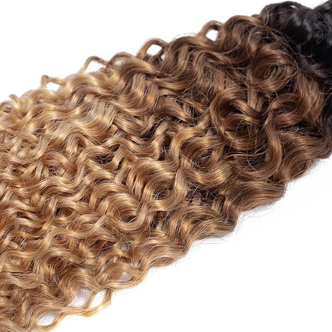 4/27 Bundles Human Hair Ombre Brown Kinky Curly Bundle Niegmeag Unprocessed Brazilian Virgin Remy Hair Extensions 26 28 30 Inch Double Weft 2 Tone Brown and Honey Blonde Bundles