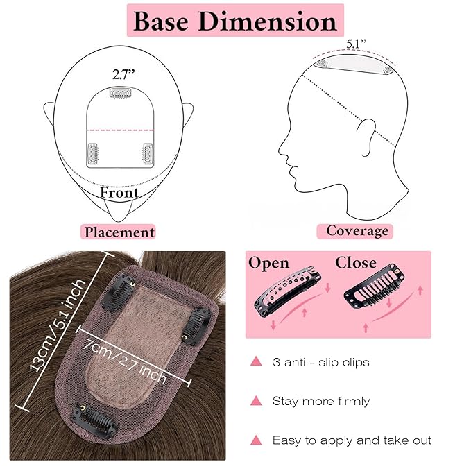 SEGO 100% Real Human Hair Toppers, with Air Bangs, Silk Base 150% Density, Clip in Topper, 2.7肺5.1・ HairPieces for Women, with Thinning/Hair Loss Cover Gray
