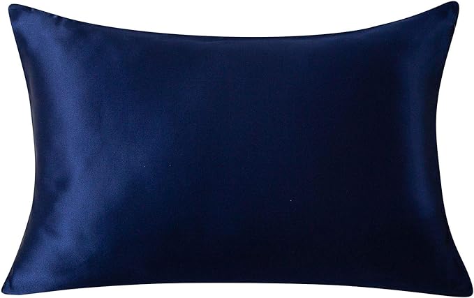 SLPBABY 100% Natural Pure Silk Pillowcase for Hair and Skin, Both Side 19 Momme Silk, Luxury Smooth Satin Pillowcase Cover with Hidden Zipper (Standard(20''x26''), Navy Blue)