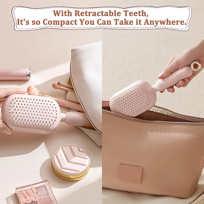 Retractable Cushion Massage Comb Brush, Pull Ring Cushion Massage Brush, Anti-Static Easy-Clean Massage Comb, Portable Travel, Smooth Clean Detangling Comb for All Hair Types(White)