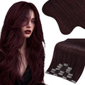 Moresoo Dark Red Clip in Hair Extensions Remy Human Hair 22 inch Red Hair Extensions Clip ins Burgundy Long And Straight 150g/7pcs 22in