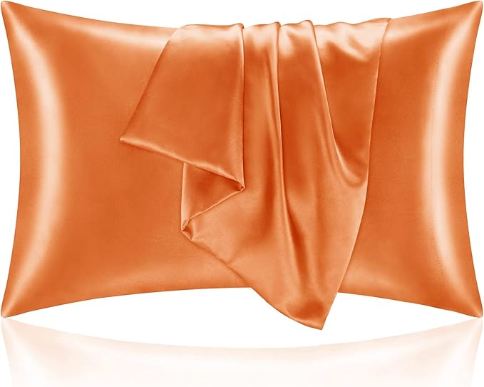 BEDELITE Satin Pillowcase with Zipper, Burnt Orange King Size Pillow Cases Set of 2, Super Soft and Cooling Similar to Silk Pillow Cases, Gift for Women Men(20x36 Inches)