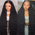 34 Inch Deep Wave Lace Front Wigs Human Hair 13x6 HD Lace Frontal Wigs for Women 200% Density Deep Curly Human Hair Wigs Pre Plucked with Baby Hair Glueless Wigs Natural Color