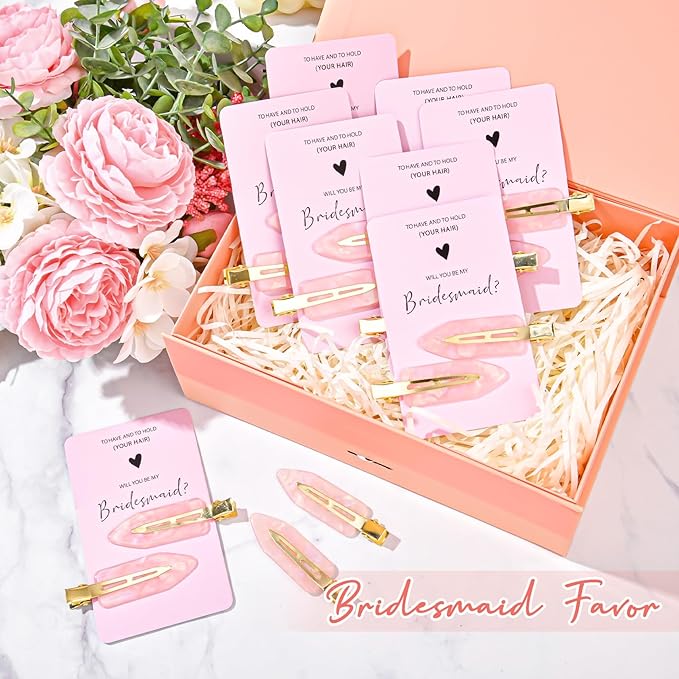20PCS Bridesmaid Hair Clips - No Bend, Light Pink Hair Clips for Bride, Women & Girls (20Pcs/10Cards)