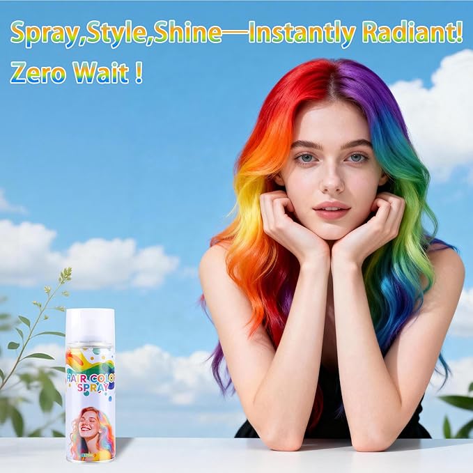 6 Pcs Temporary Hair Color Spray,Non-Stick Hairspray for Kids Girls Women Men,One-day Washable Hair Dye Spray for Party Halloween Cosplay DIY Christmas. (Red&Blue&Purple&Pink&Orange&White)