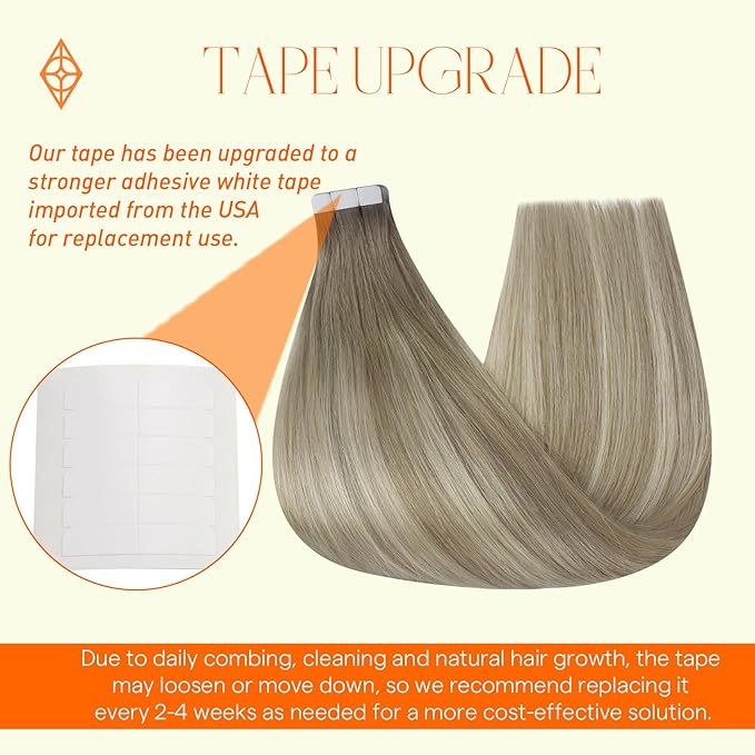 Full Shine Tape in Hair Extensions Human Hair Color Grey and Blonde 19/8/60 22 Inch Tape Extensions Human Hair 50 Gram 20 Pcs Skin Weft Remy for Daily Wear Invisible Tape ins Add Length