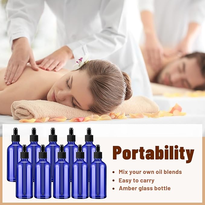 Tessco for you 20 Pack 3.4 oz Glass Dropper Bottles with Glass Eye Droppers for Essential Oils, Empty Oil Bottles with Funnel, Labels and Pipette for Hair Oils Perfume Cosmetic Travel(Blue)